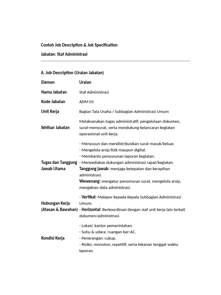 Contoh Job Description Staf Administrasi | PDF