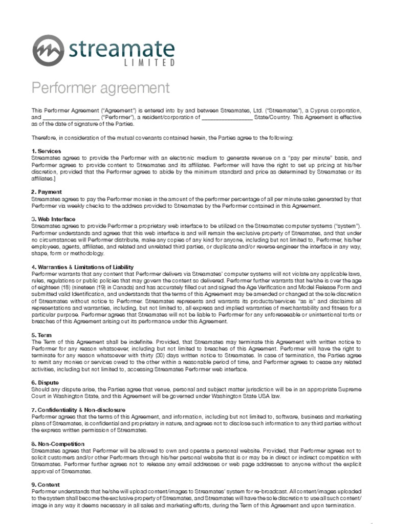Performer Agreement | PDF | Identity Document | Government Information