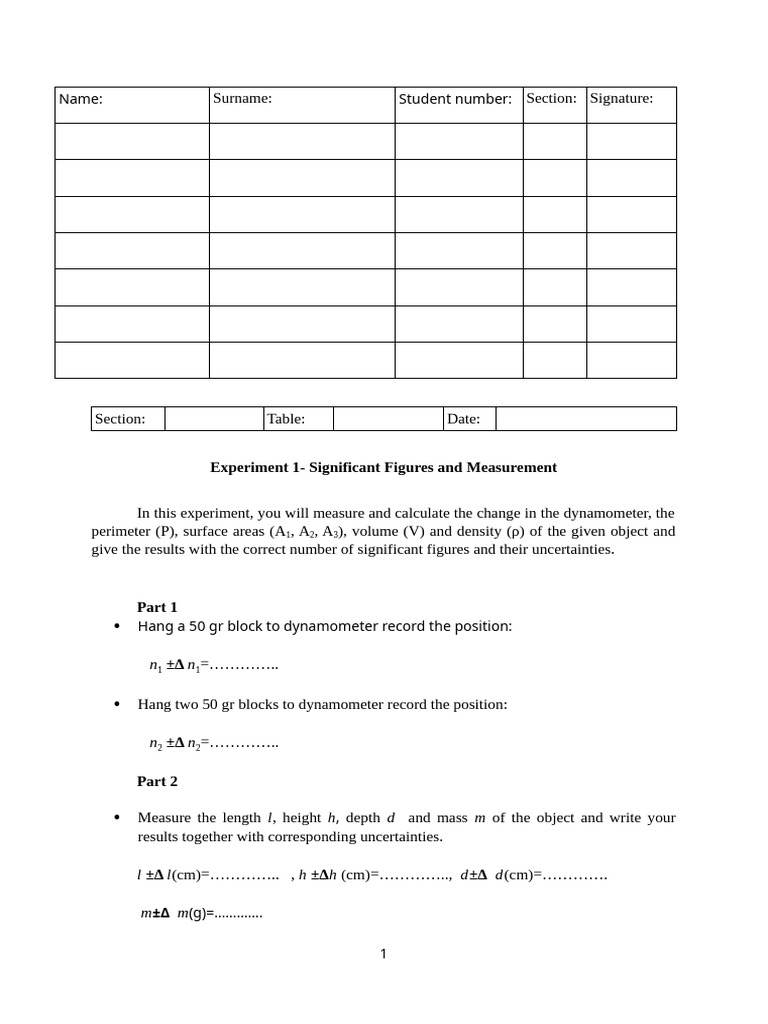 Significant Figures in Measurement Lab | PDF | Significant Figures ...