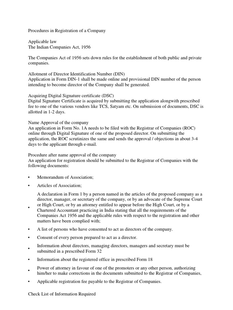 Procedures in Registration of A Company | PDF | Government | Justice