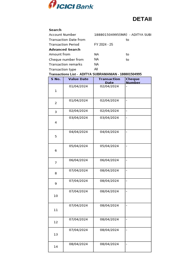 Aditya Subramanian Transaction Statement | PDF | Banks | Cheque