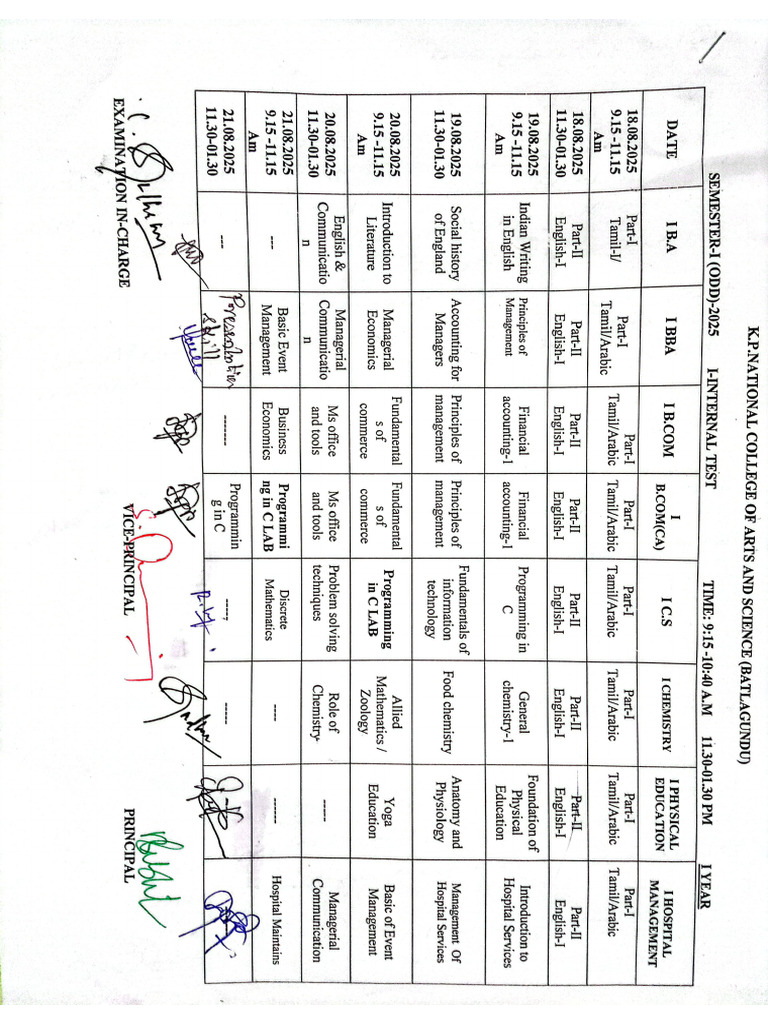 1st Internal Timetable | PDF