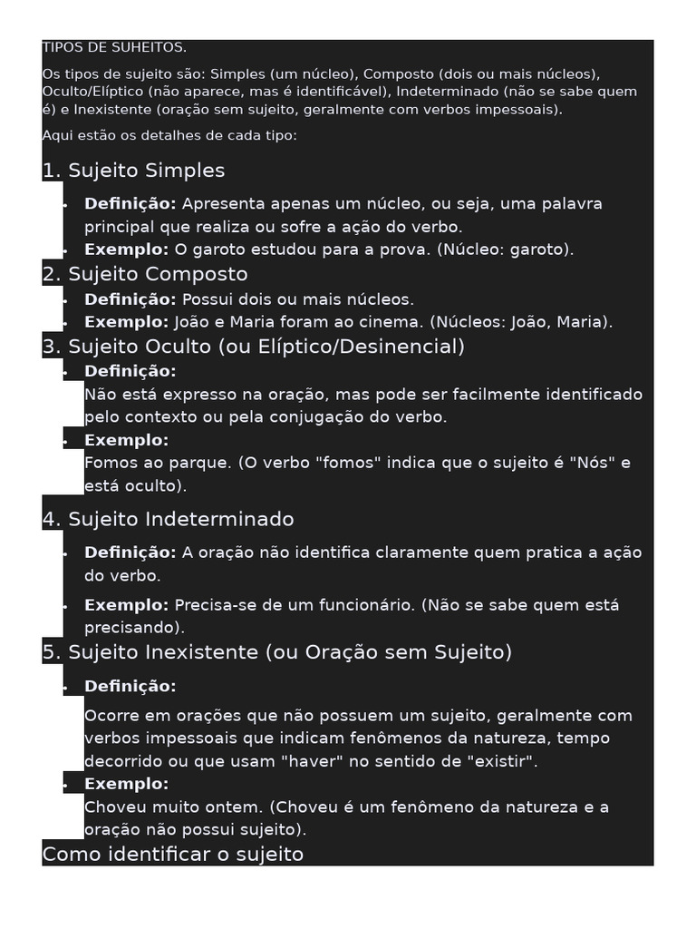 Tipos de Sujeitos na Língua Portuguesa | PDF