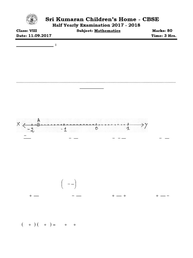 Class VIII Math Exam Paper 2017-18 | PDF | Rectangle | Area