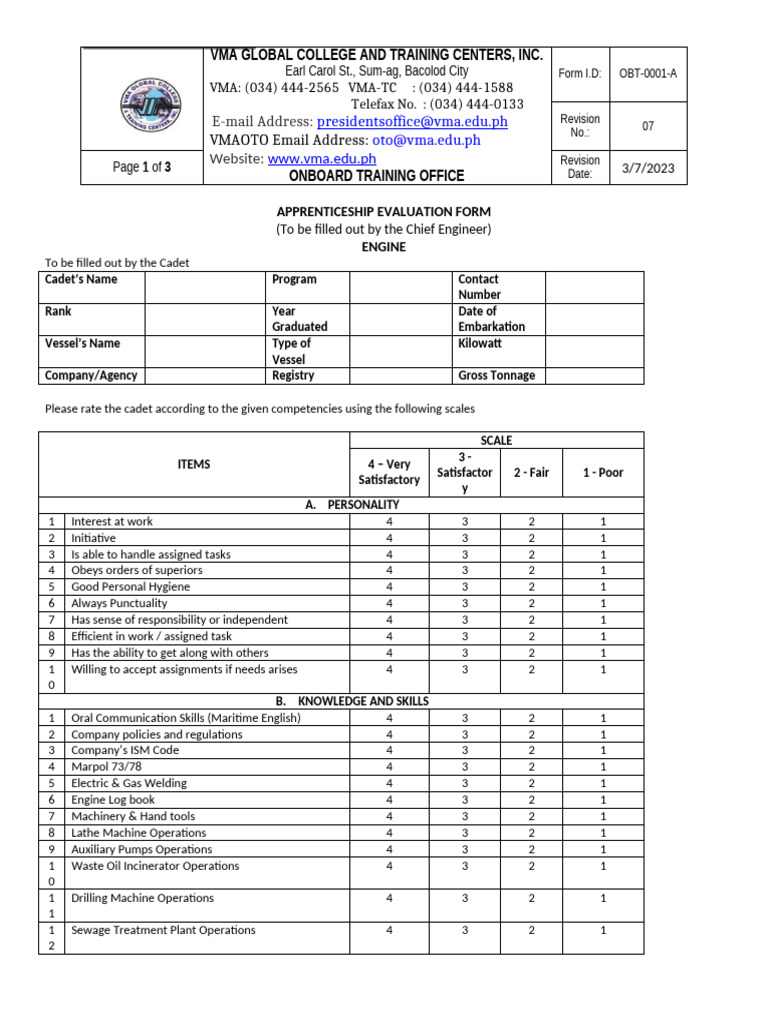 Apprenticeship Evaluation Form Template | PDF