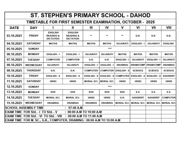 First Sem Exam Timetable-2025 | PDF