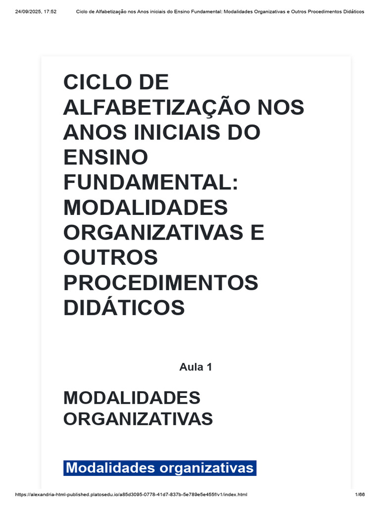 Modalidades de Alfabetização no Ensino Fundamental | PDF ...