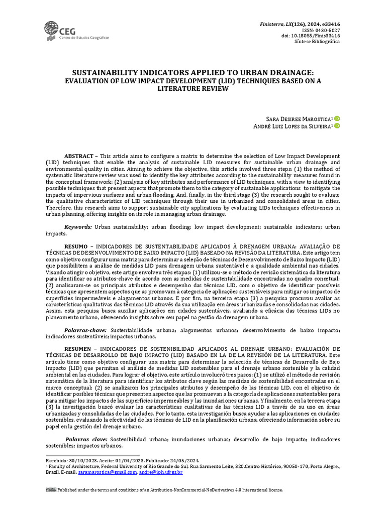 Sustainability Indicators Applied To Urban Drainage: Evaluation of Low ...