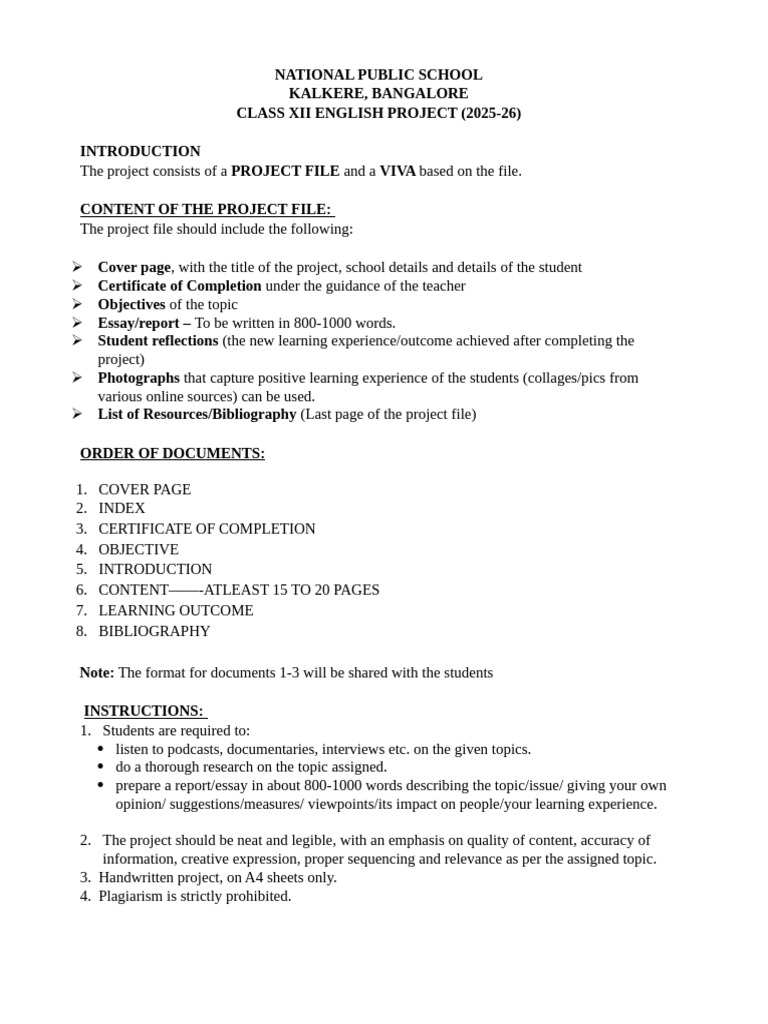CBSE Class 12 English Project Guide 2025-26 | PDF | Psychological ...