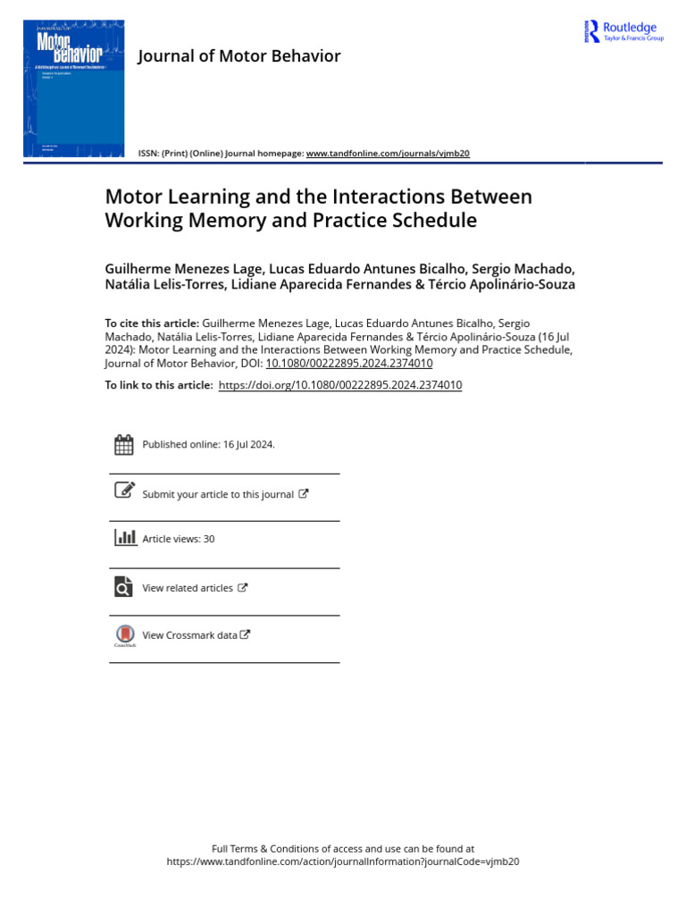 Motor Learning and The Interactions Between Working Memory and Practice ...