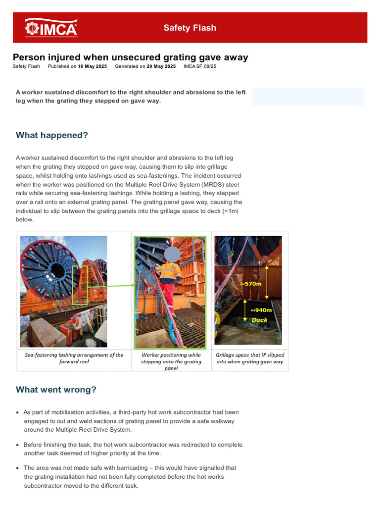 Grating Failure Injures Worker During Task | PDF