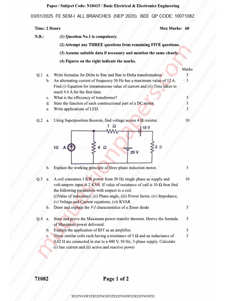 NEP 2020 BEE SEM-I Question Paper | PDF