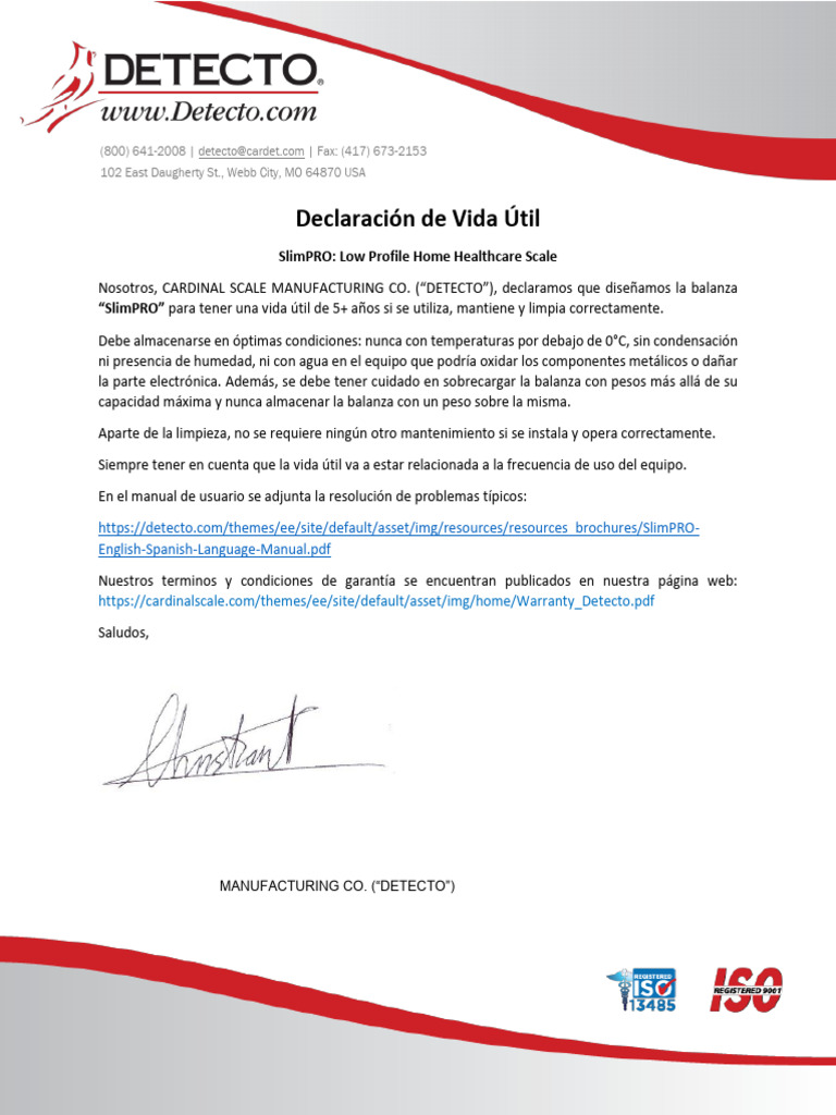 Declaration of Service Life - SlimPRO ES | PDF