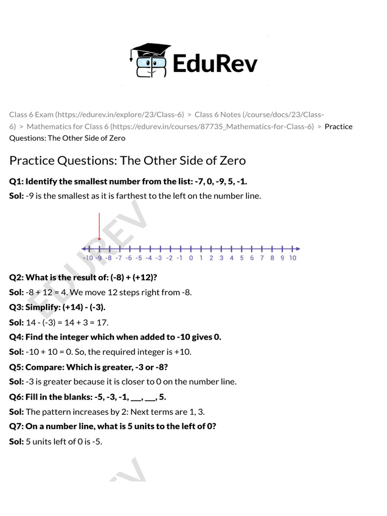 Class 6 Math: The Other Side of Zero | PDF | Mathematics | Arithmetic