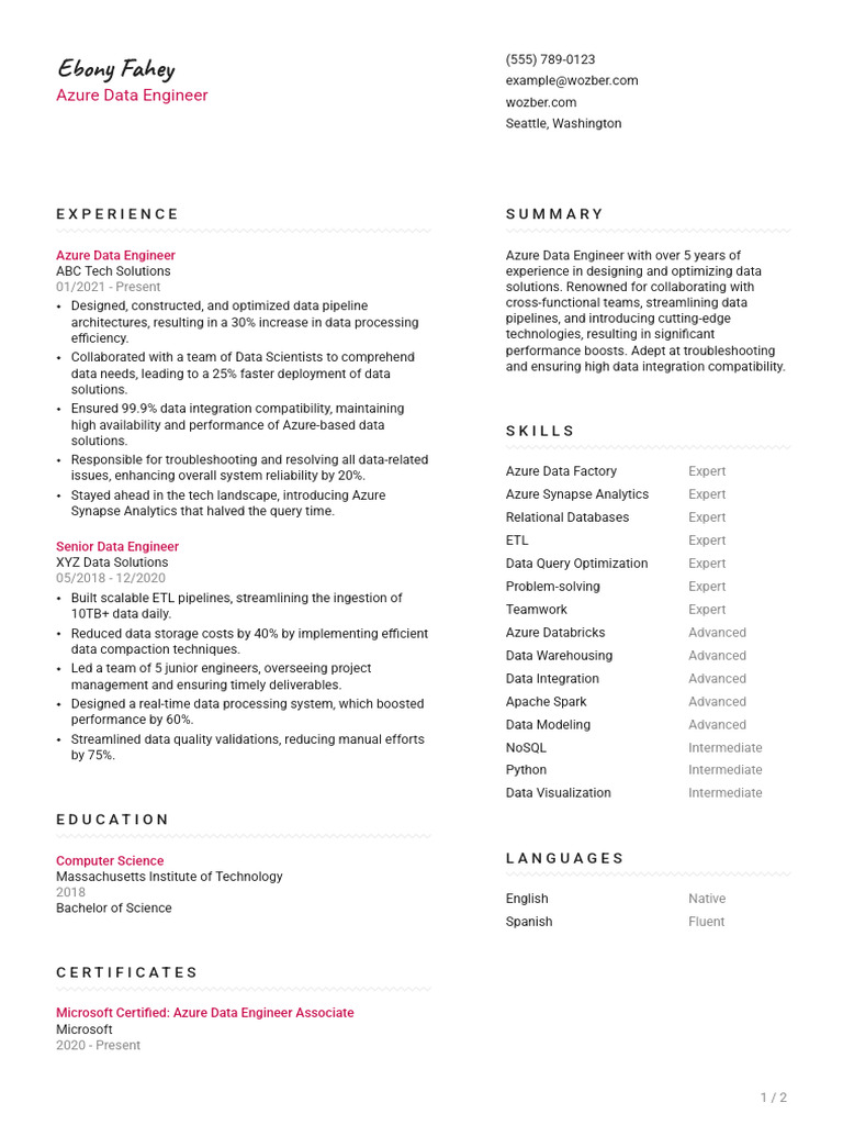 Ebony Fahey - Azure Data Engineer - Resume | PDF | Microsoft Azure | Data