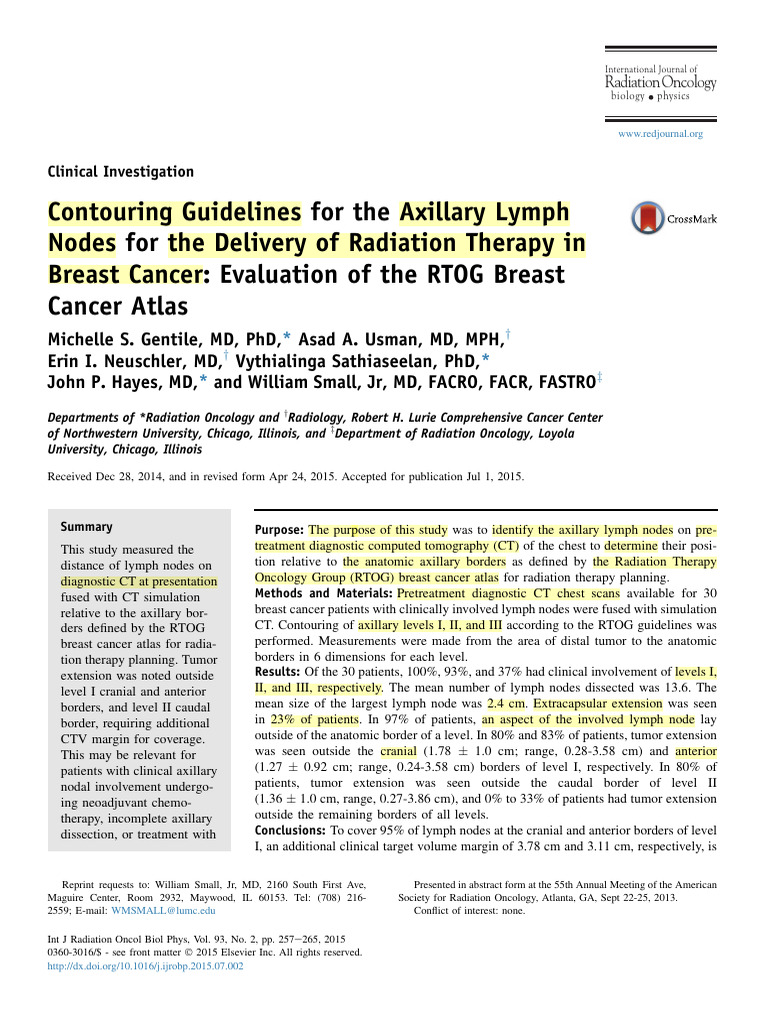 RTOG Guidelines for Axillary Node Contouring | PDF | Breast Cancer ...