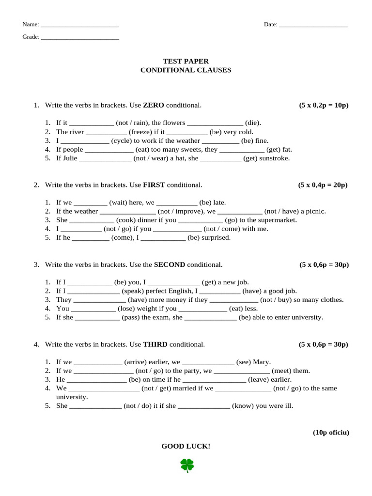 Test Conditionale, Cls 8 | PDF | Linguistic Morphology | Grammar