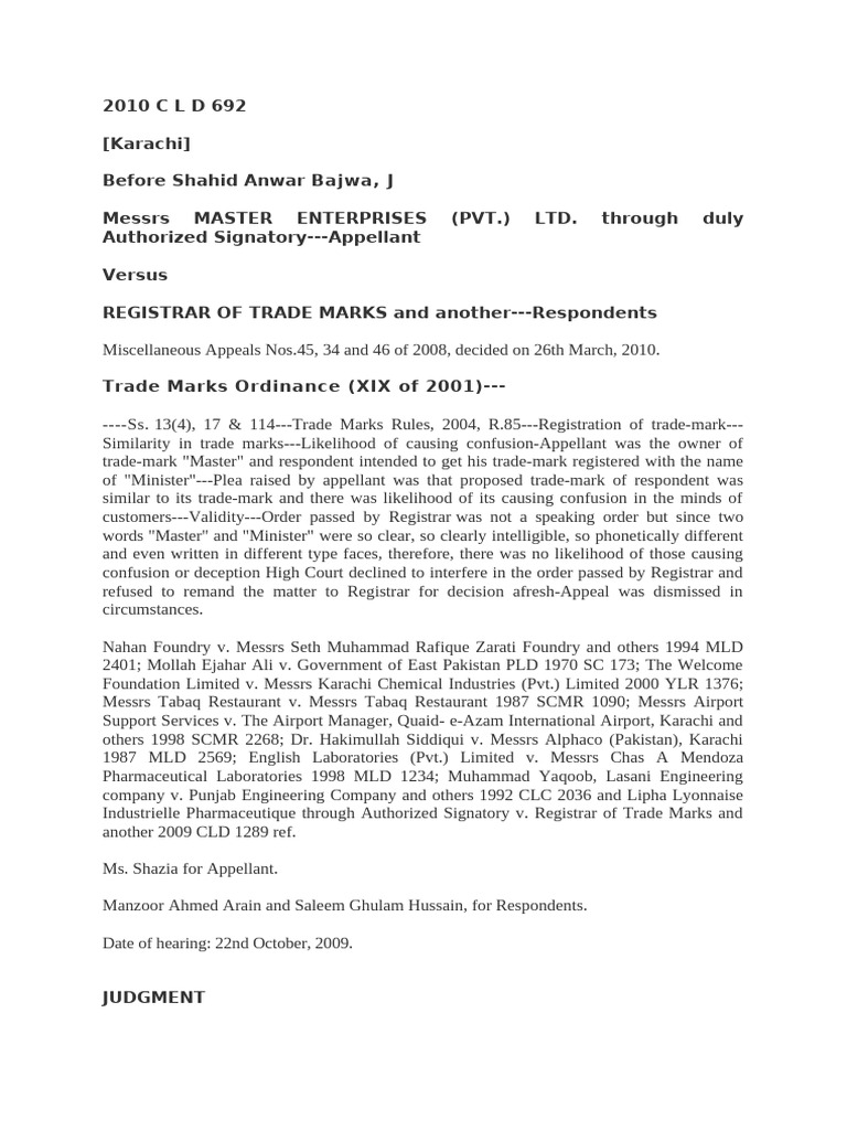 Trade Mark Dispute: Master vs. Minister | PDF | Trademark | Appeal