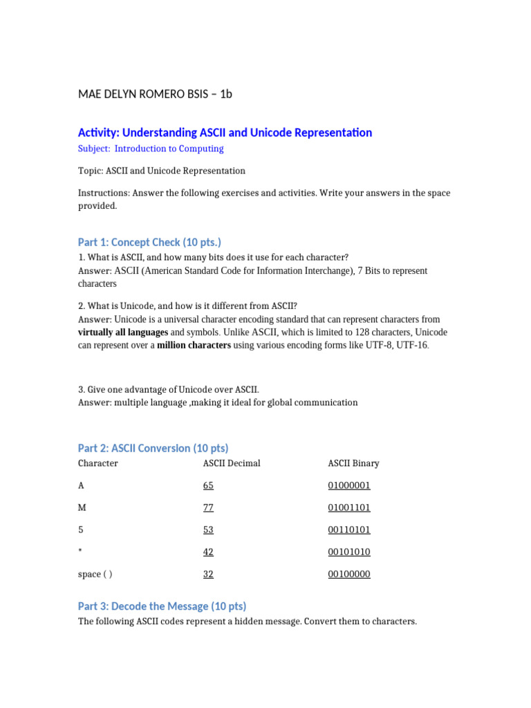 ASCII vs Unicode: Key Concepts Explained | PDF