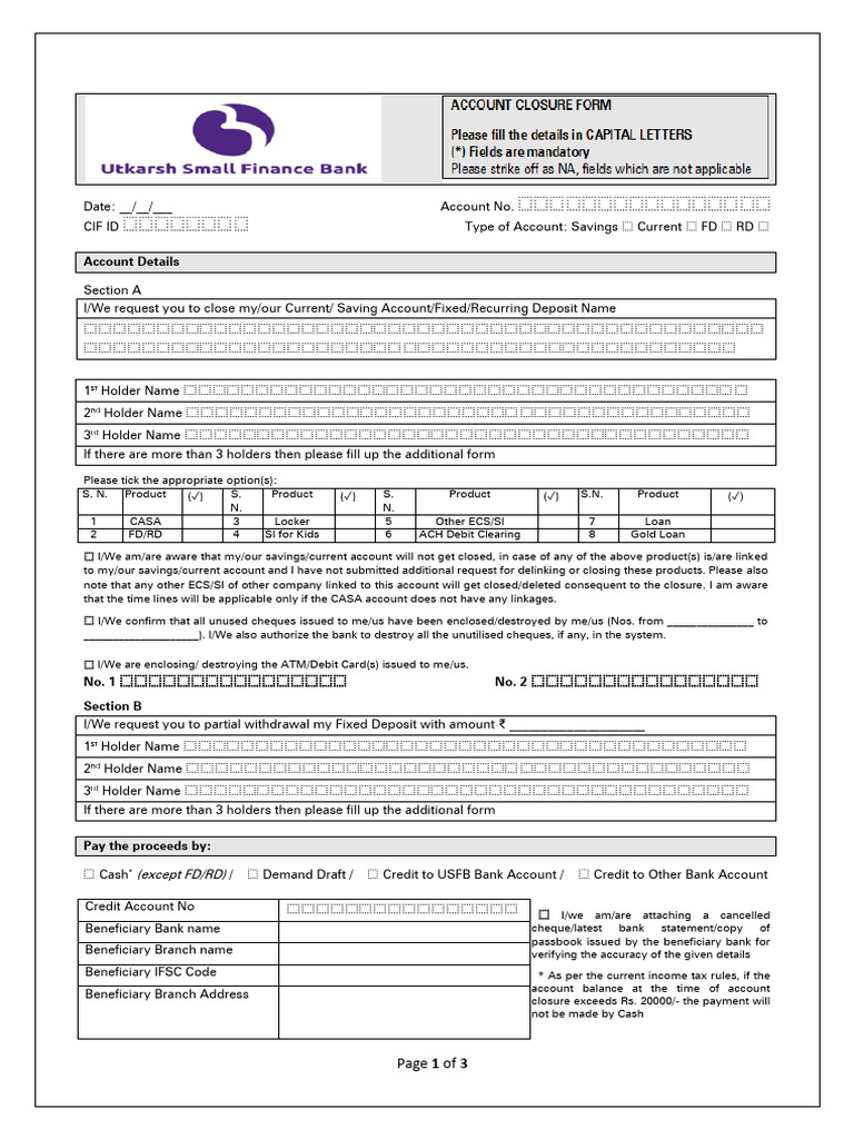 Account Closure Form | PDF | Banks | Debit Card