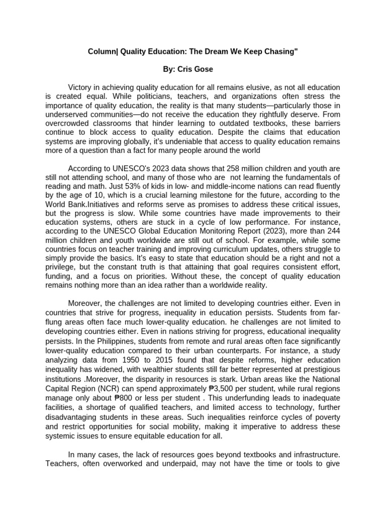 Challenges in Achieving Quality Education | PDF | Poverty | Poverty ...