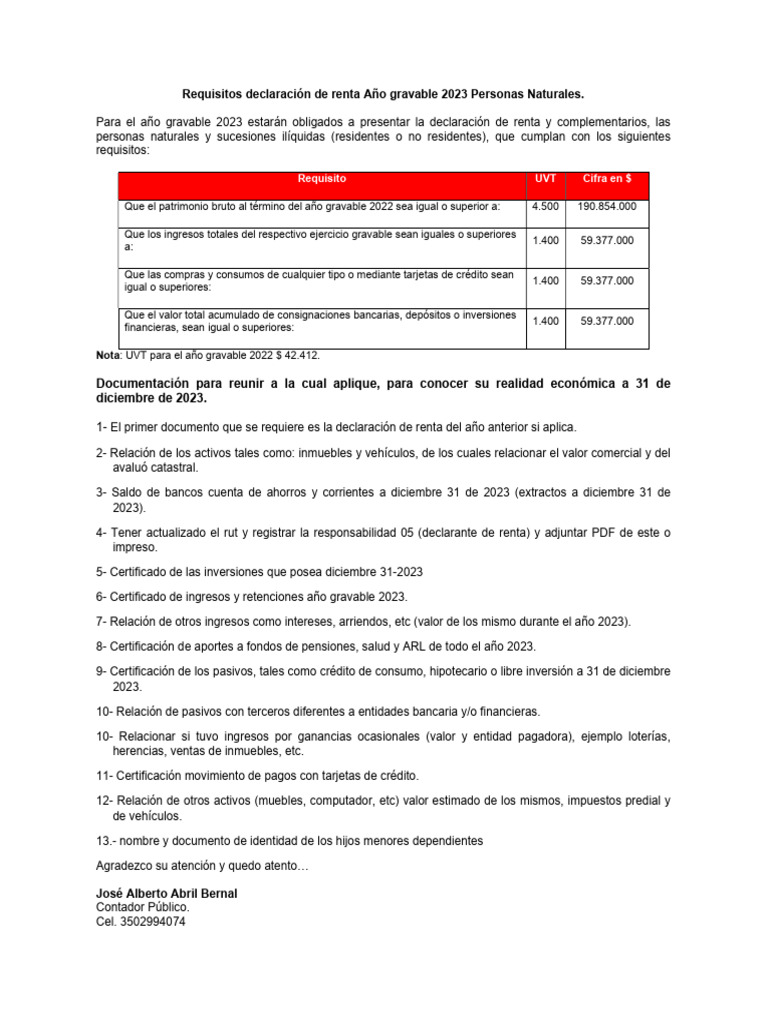 Requisitos declaración renta 2023 | PDF | Bancos | Inversiones