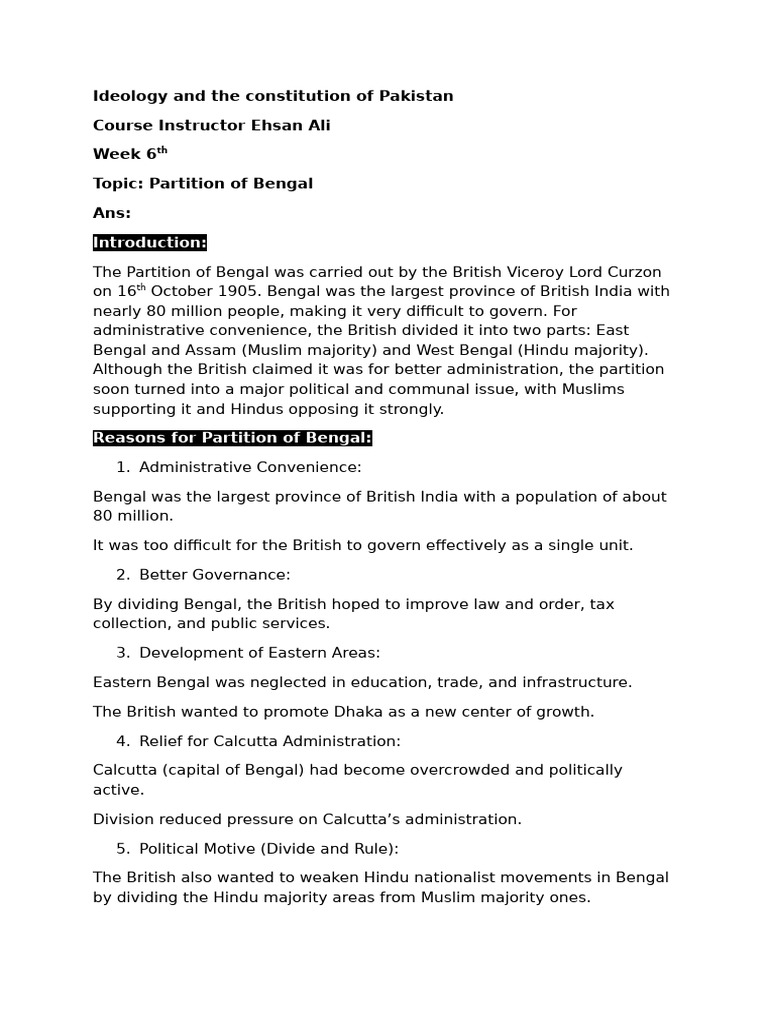 Partition of Bengal 16 Oct 1905 | PDF | Partition Of India | British Raj