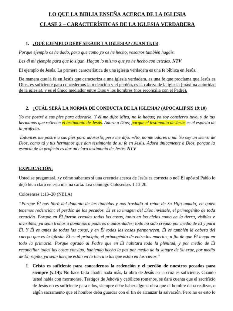 Clase 2 - Características de La Iglesia Verdadera | PDF | Cristo ...