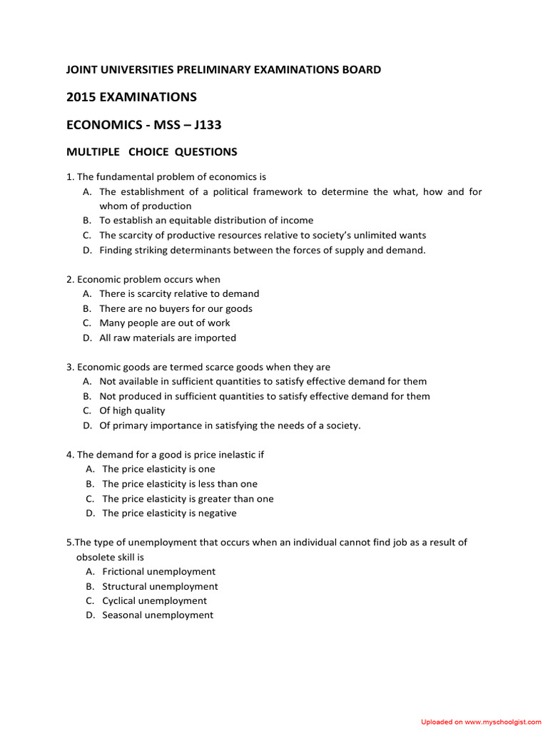 Economics Exam Questions 2015 | PDF | Elasticity (Economics) | Demand