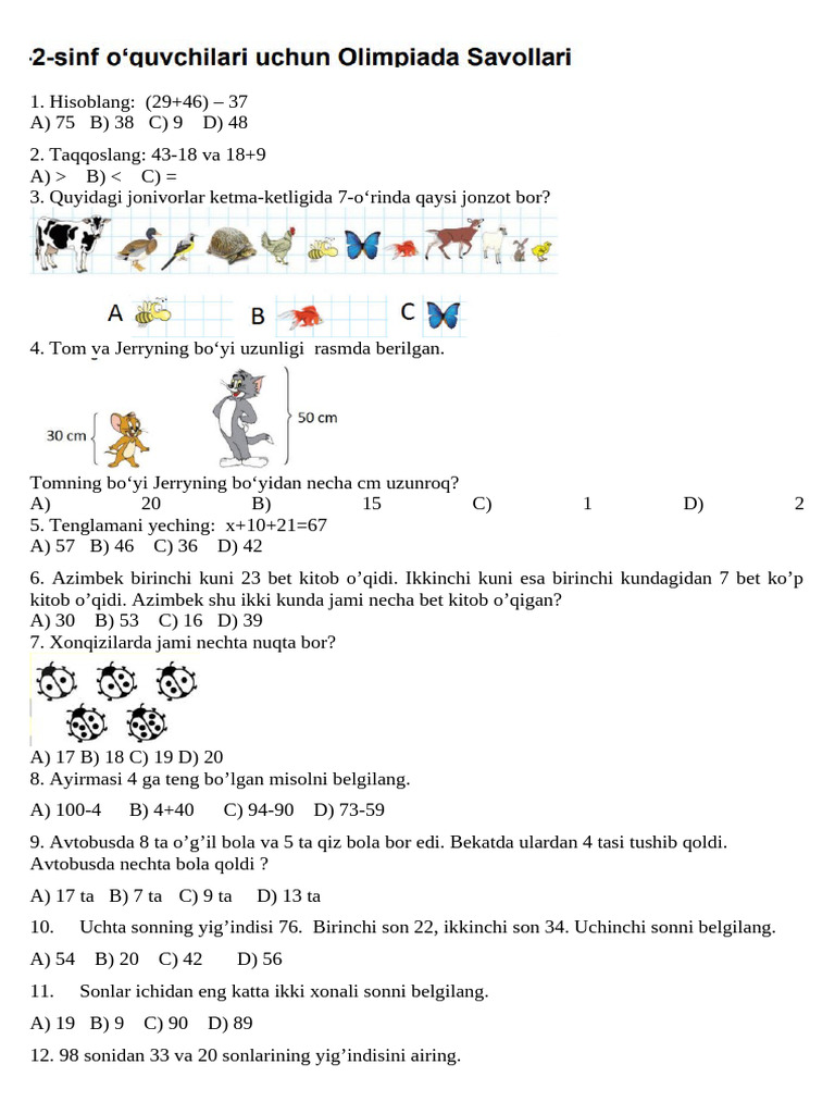 1 2 Sinf Olimpiada | PDF