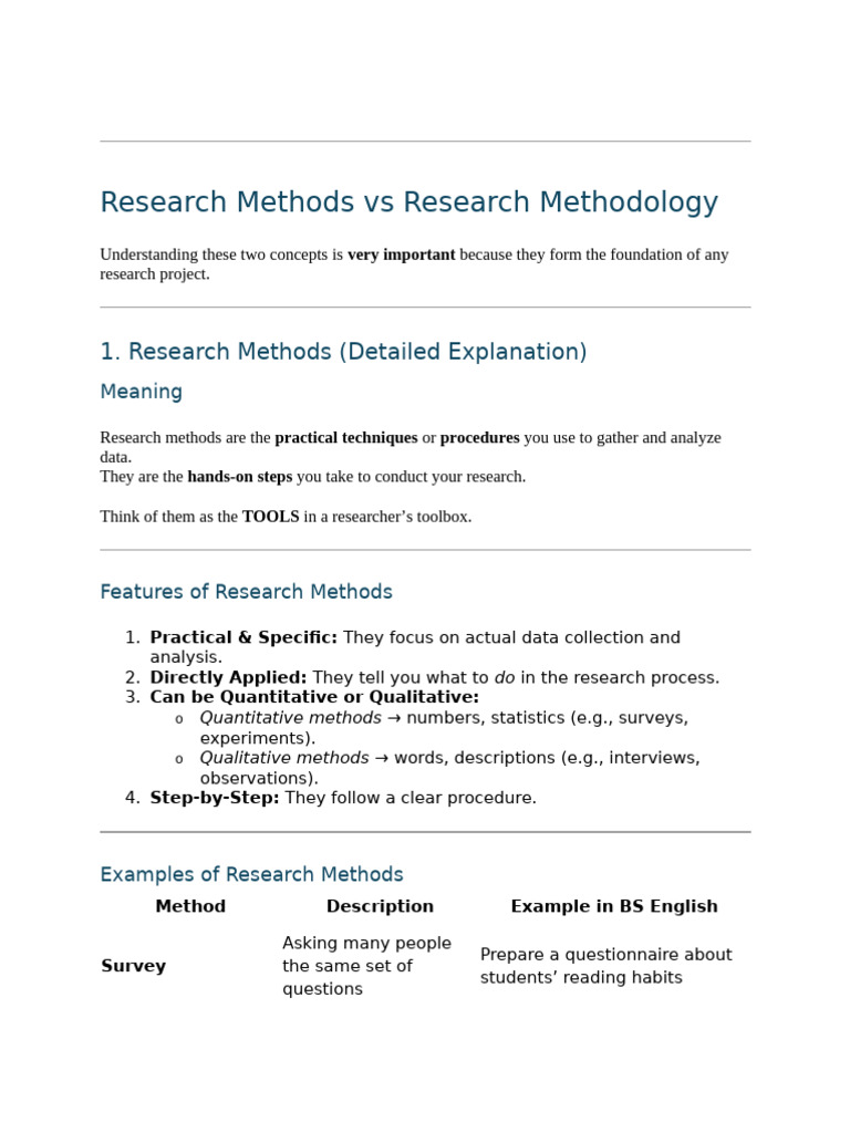 Research Methods Vs Methodology | PDF | Methodology | Survey Methodology