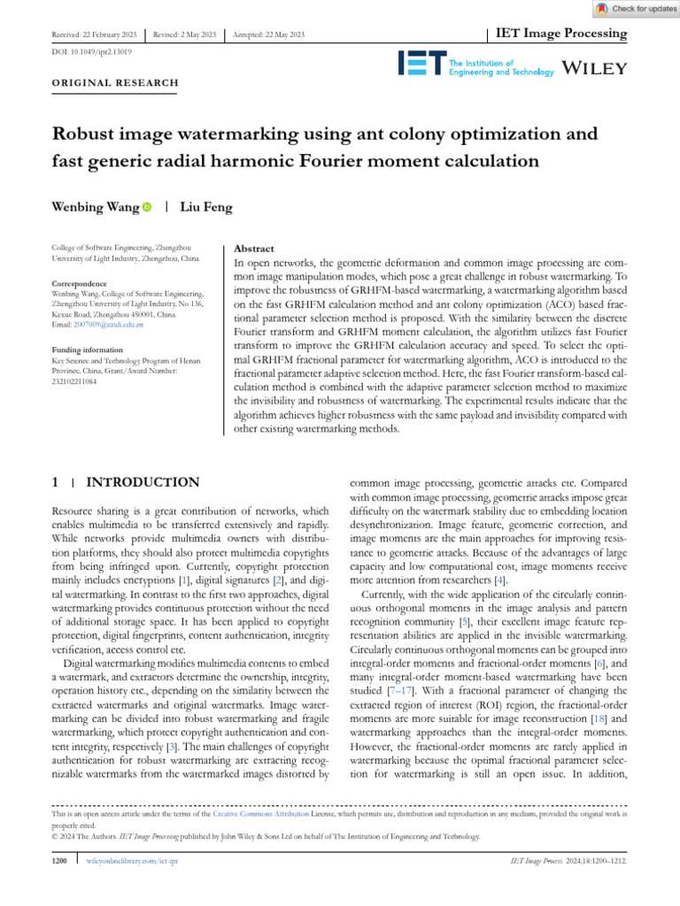 IET Image Processing - 2024 - Wang - Robust Image Watermarking Using ...