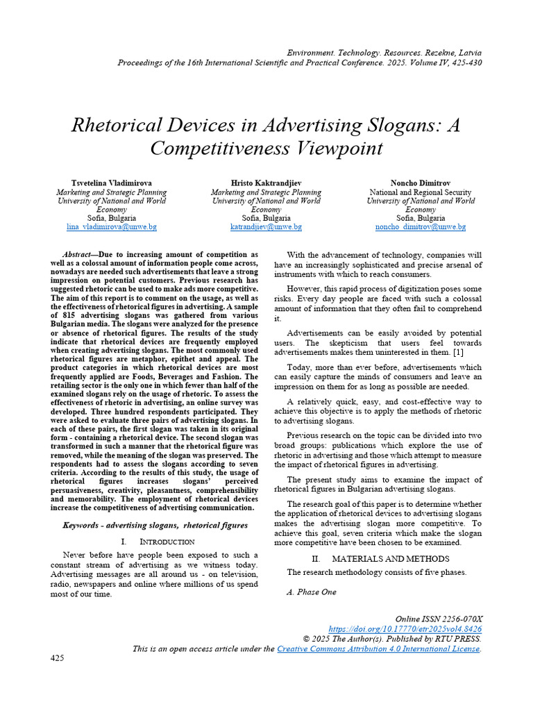 Rhetorical Devices in Advertising Slogans | PDF | Advertising | Rhetoric