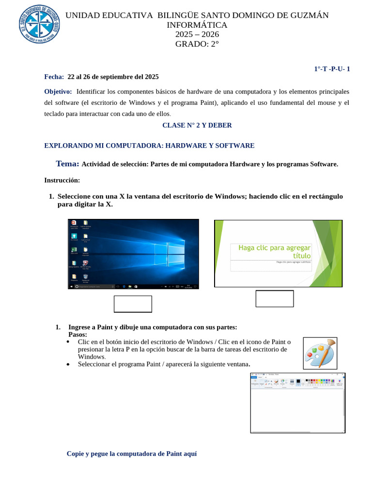 2° Clase Deber N° 2 Trimestre 1 Informática | PDF | Informática | Software