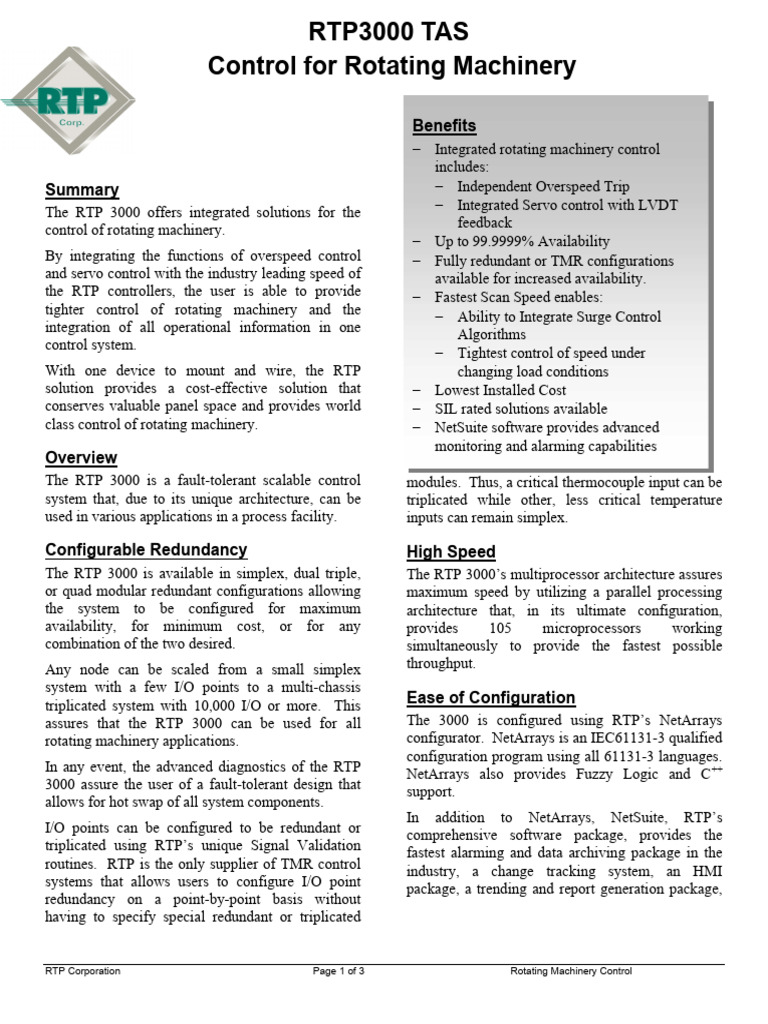 RTP's Solution For Rotating Machinery Control System!!-1 | PDF | Input ...
