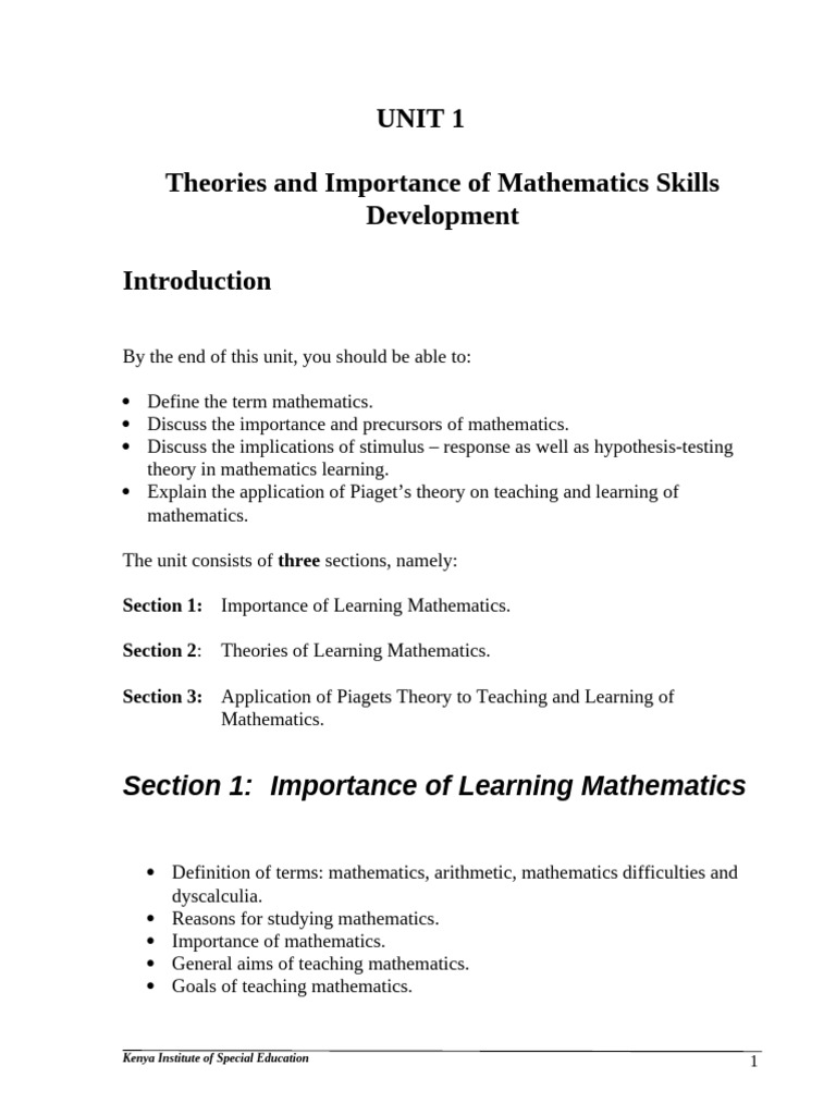 Importance of Mathematics Skills Development | PDF | Learning ...