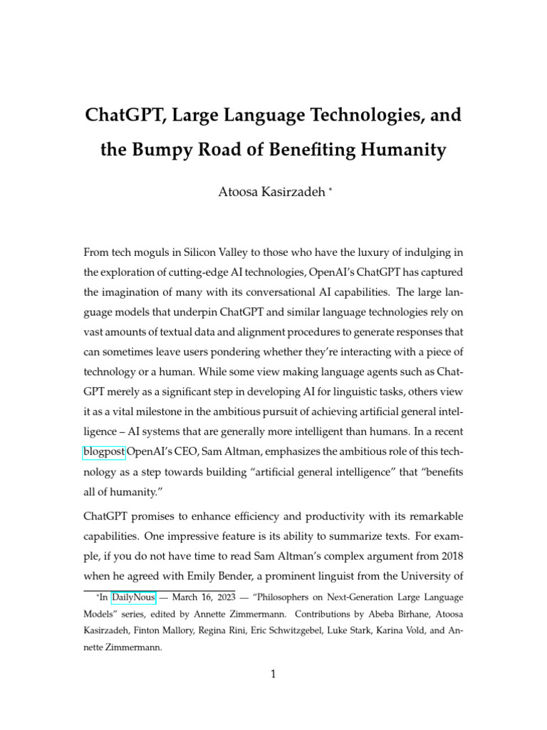 ChatGPT, Large Language Technologies, and The Bumpy Road of Benefiting ...