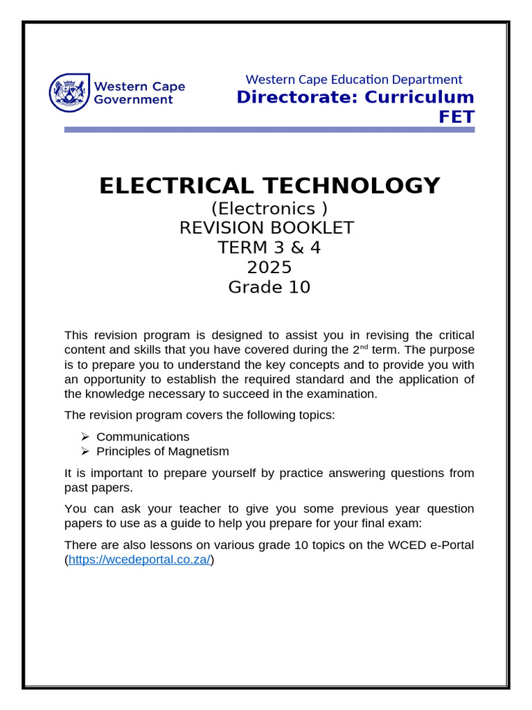 Electrical Technology Electronics Grade 10 Revision Material Term 3&4 ...
