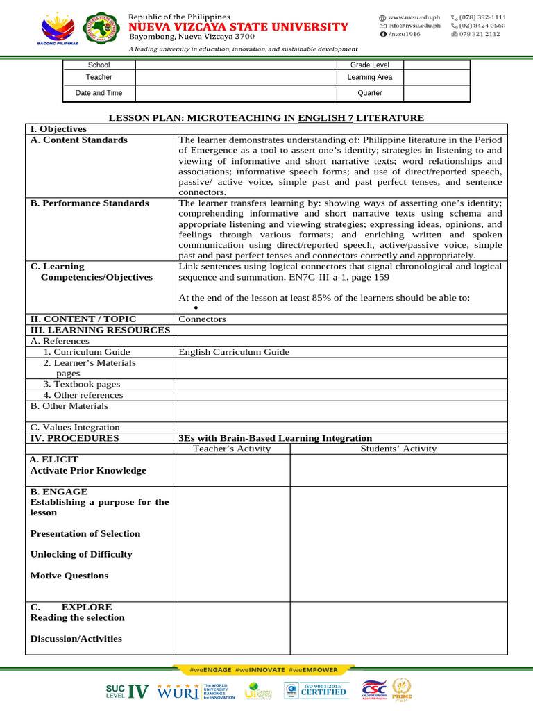 Microteaching Plan for English 7 Literature | PDF | Learning | Curriculum