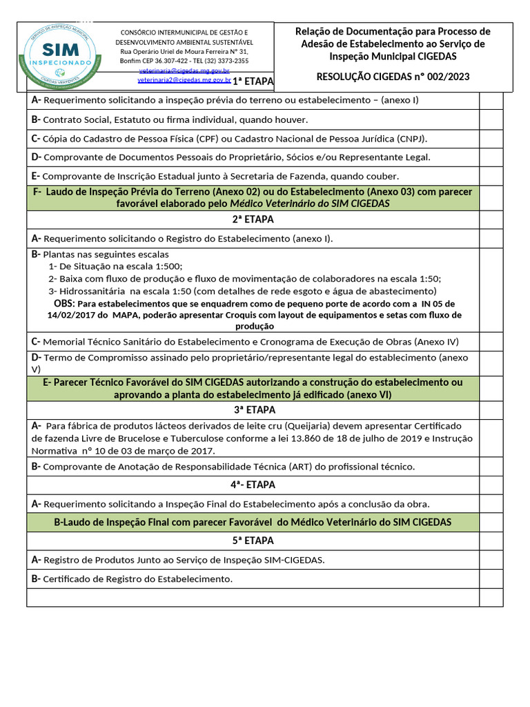 Documentação para Inspeção CIGEDAS | PDF