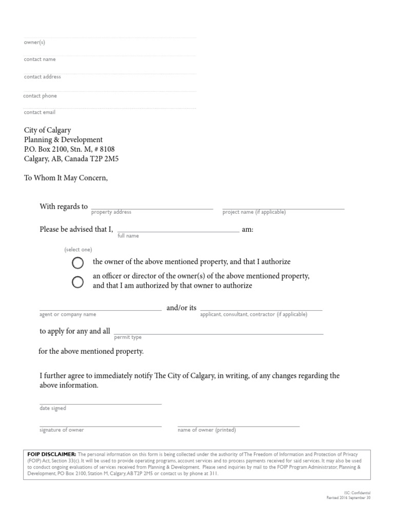 Calgary Property Authorization Form | PDF