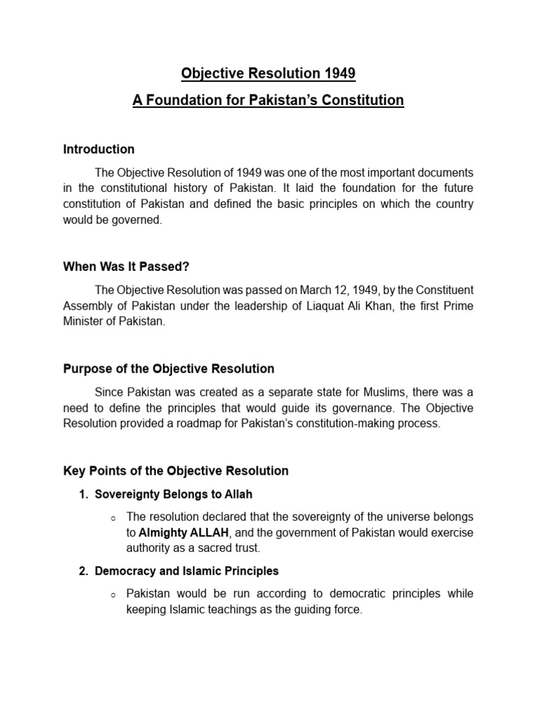Objective Resolution: Pakistan's Constitutional Foundation | PDF ...