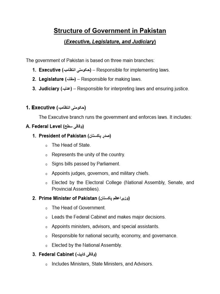 Structure of Govt in Pakistan | PDF | Government Of Pakistan | Government