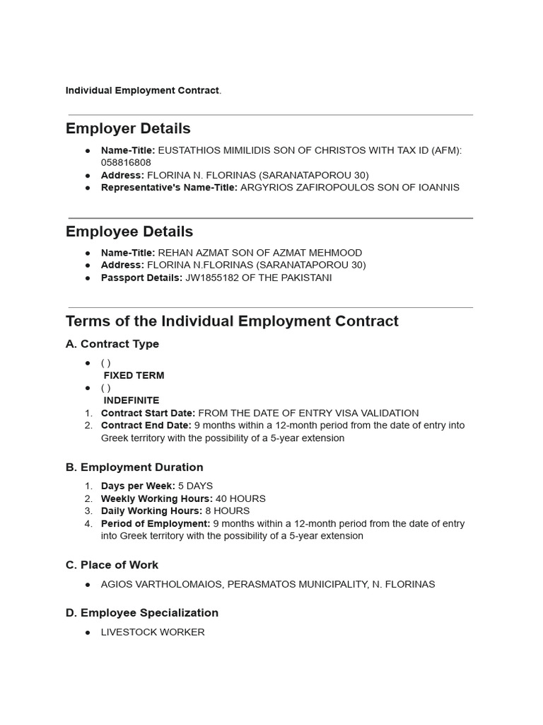 Individual Employment Contract | PDF
