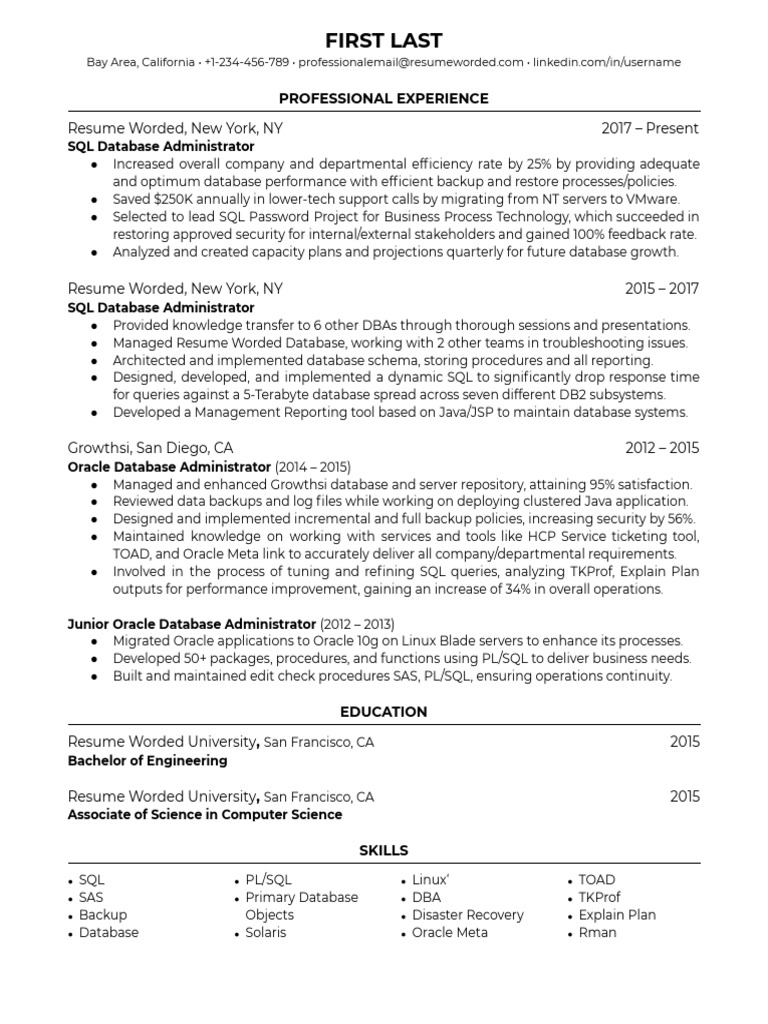 SQL Database Administrator Resume | PDF | Databases | Sql