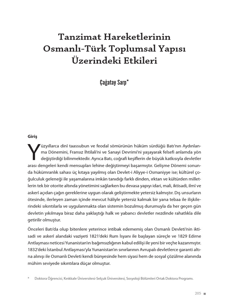 Tanzimat Hareketlerinin Osmanli Turk Top | PDF