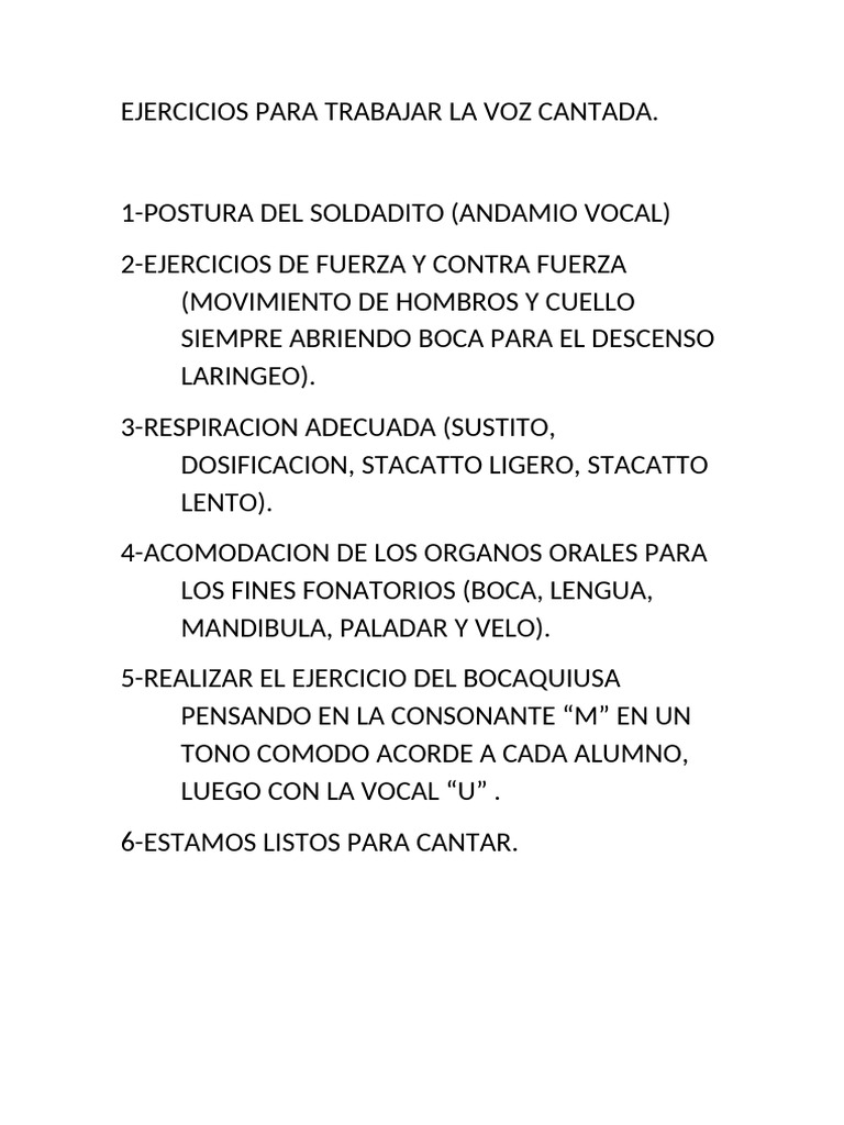 Ejercicios para Trabajar La Voz Cantada-2 | PDF
