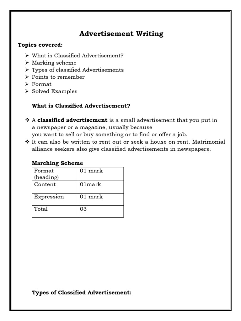 Class 11 Advertisement Writing Guide | PDF | Advertising