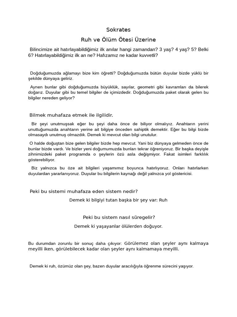 Sokrates Ruhve Olum Otesi Uzerine | PDF