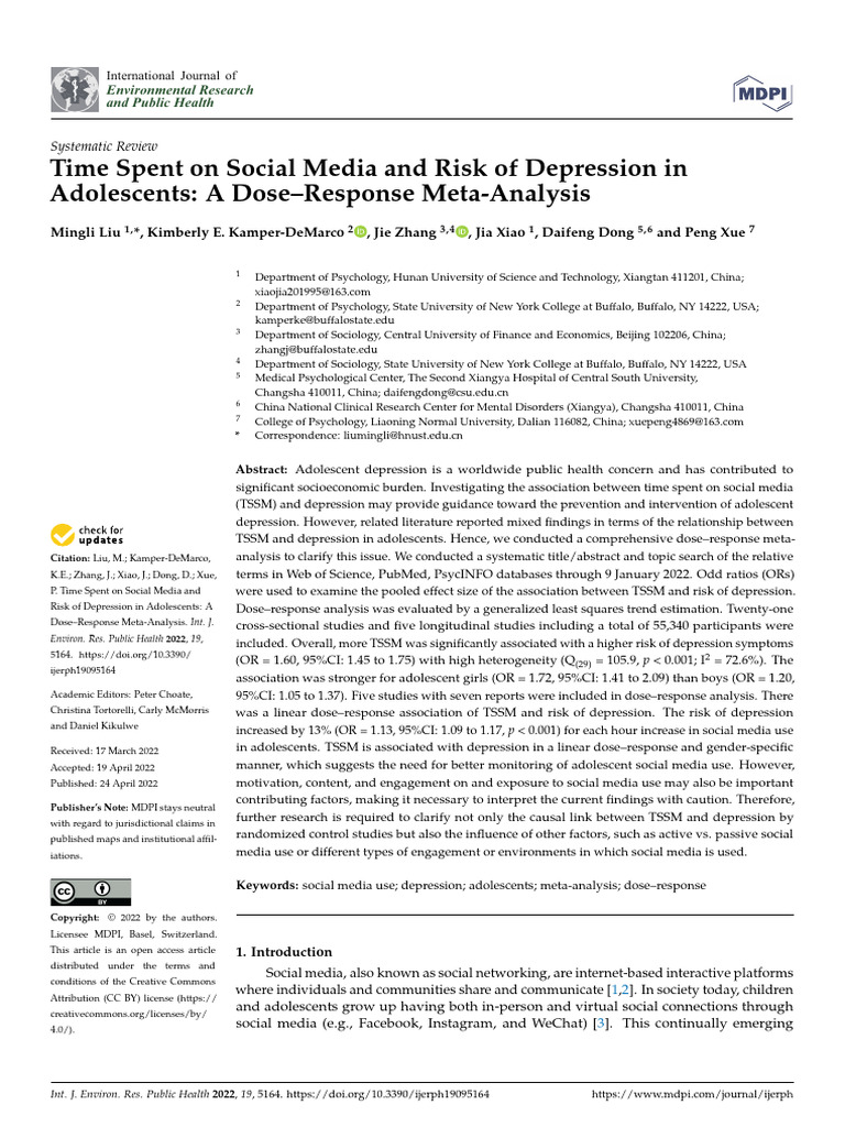 Time Spent On Social Media and Risk of Depression in Anxiety | PDF ...